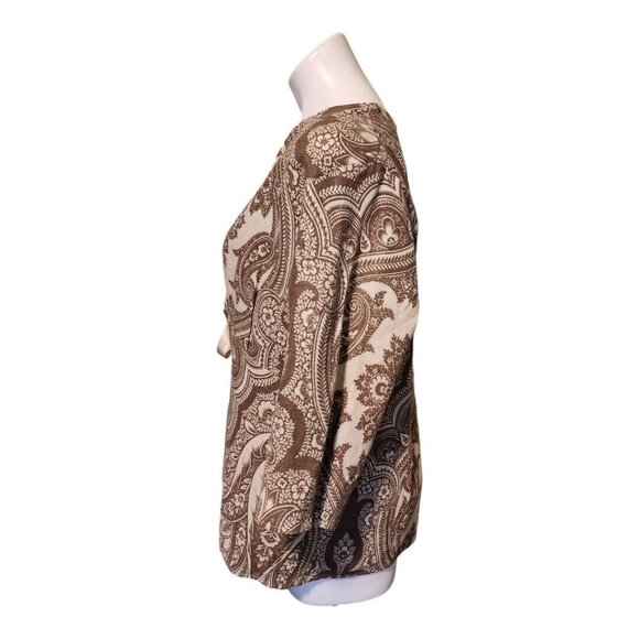 Cloz's NY Vintage Cotton Tan Paisley Floral Tie Front Women's Large Cardigan - Picture 3 of 9